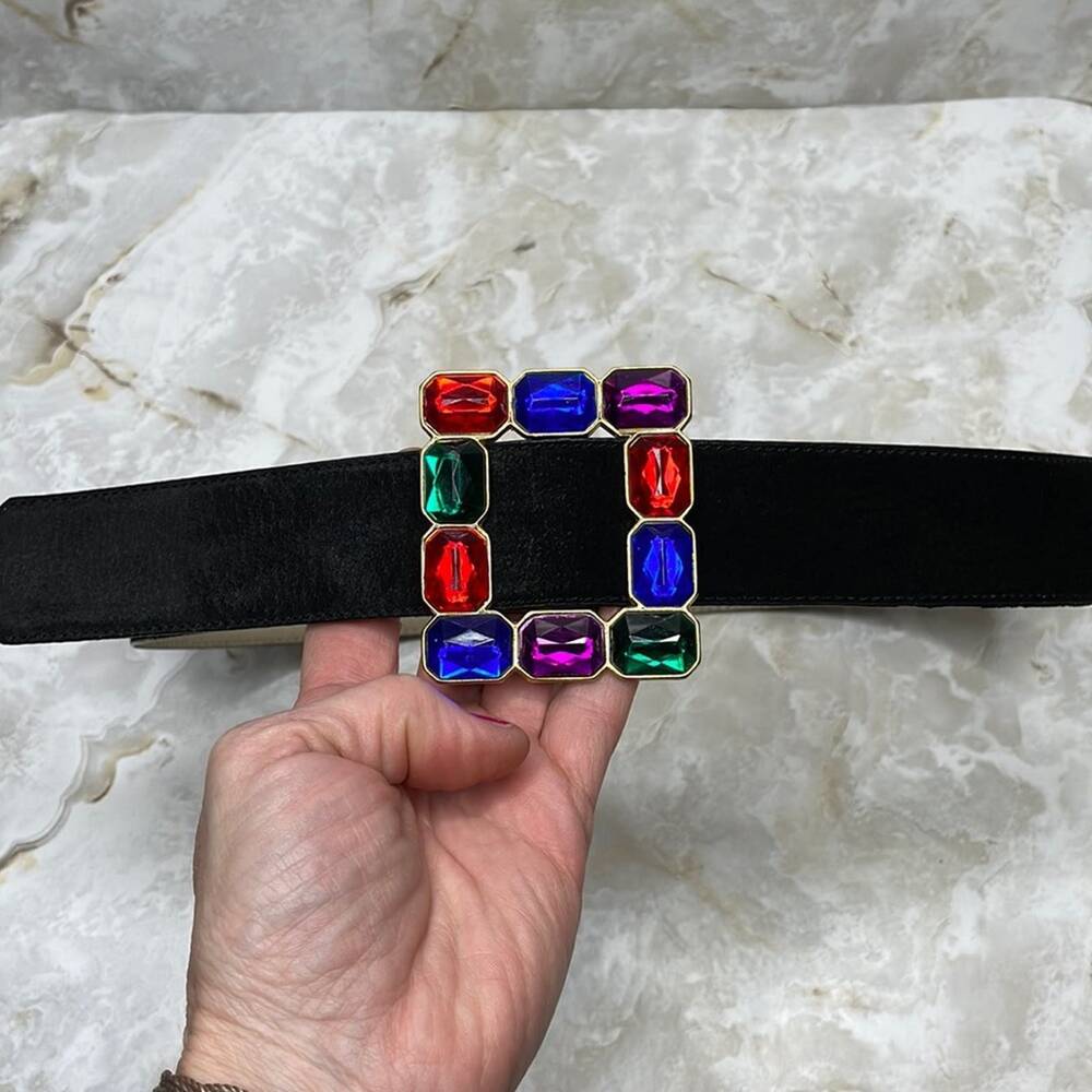 Vintage Y2K Mcbling gemstone suede-look leather belt